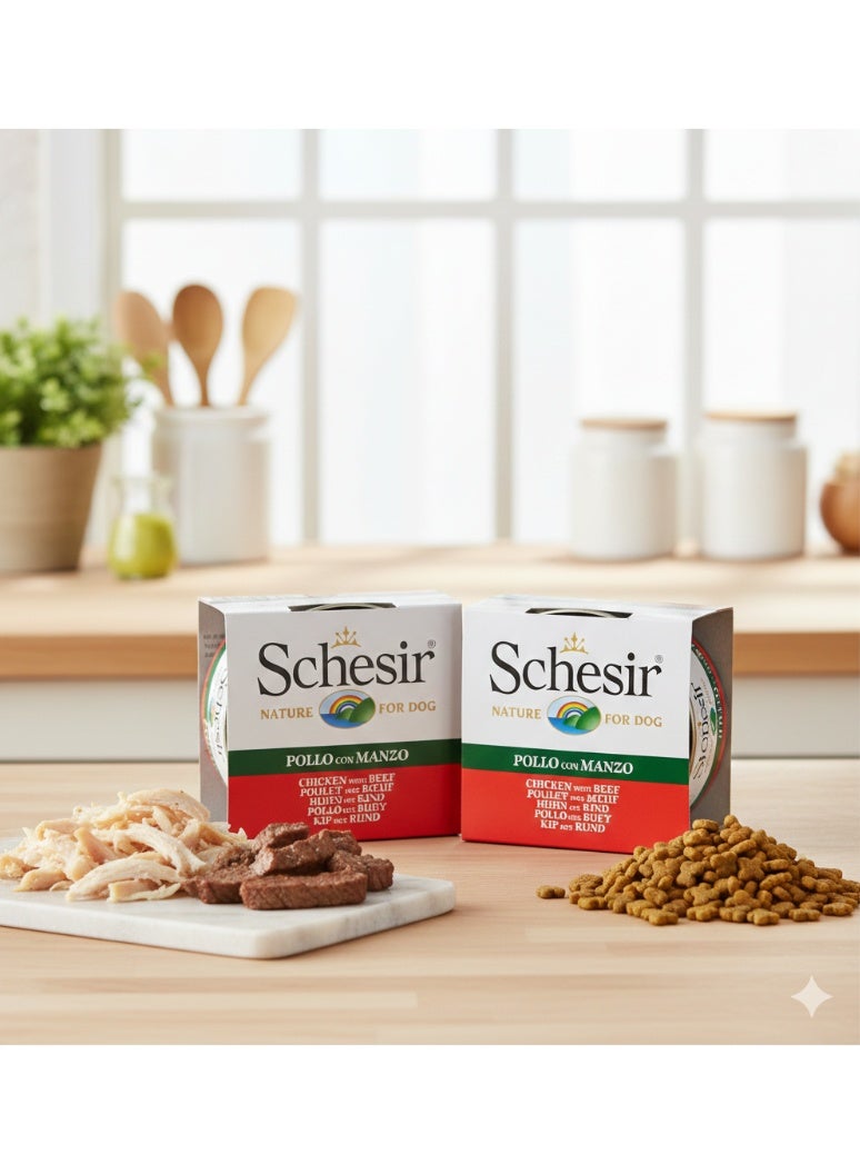 طبيعي للكلاب - عبوة من قطعتين  - فيليه الدجاج مع لحم البقر - مكونات طبيعية 100% - 300 جم (2 علبة × 150 جم)